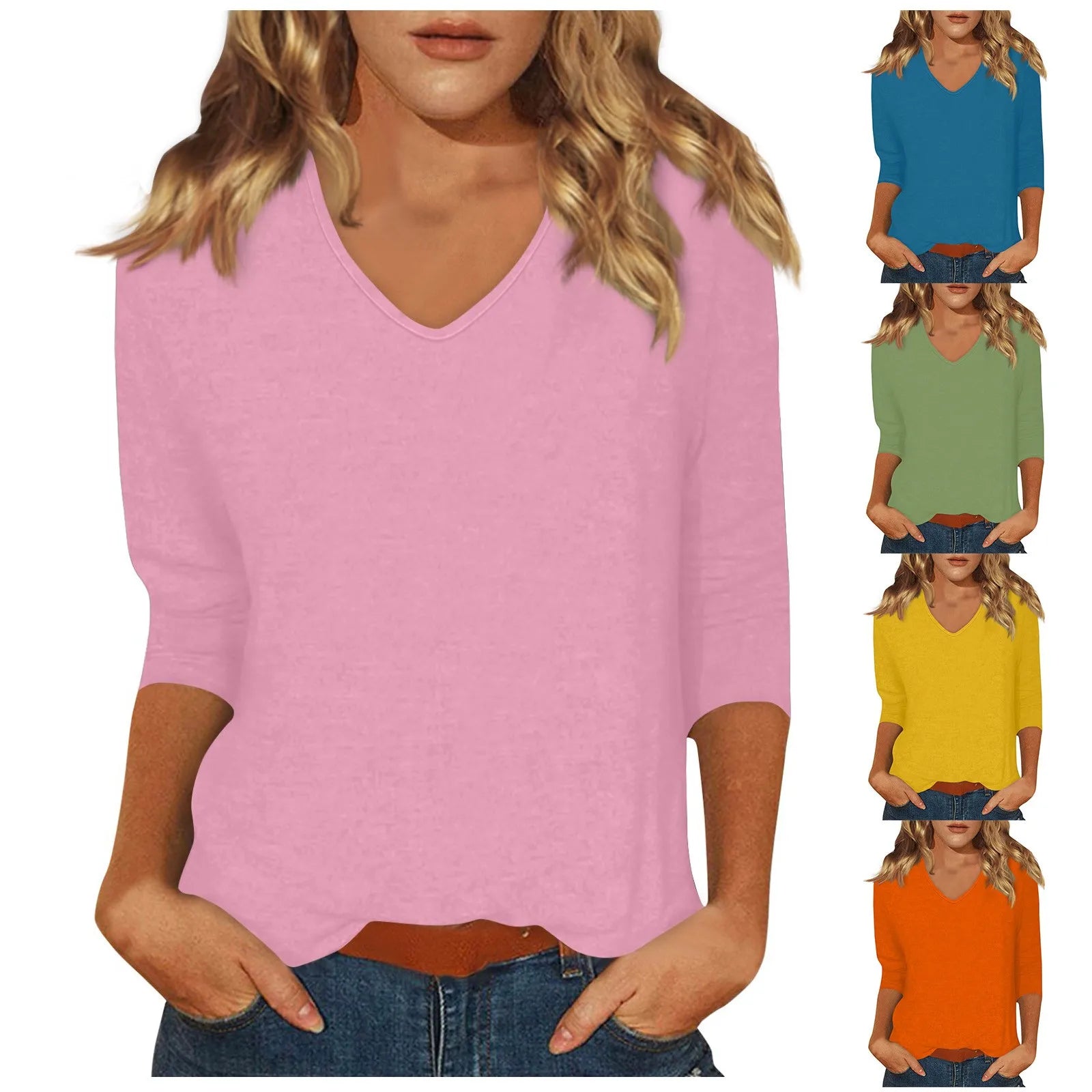 Women’s Fashion Everyday Everything Casual V-neck Seven-point Sleeve Printed T-shirt Top Tops for Women Womens Tops and Blouses - Roberto Fashion House