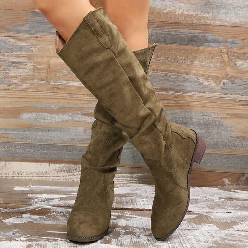 Women's Vintage Western Cowboy Boots - Knee-High Pull-On Boots with Chunky Heels, Slip-Resistant PU Outsole - Western Booties for Women, Country Western Events & Everyday Outfits - by Ylxhoa, Cowboy Accessories, Casual Wear, - Roberto Fashion House