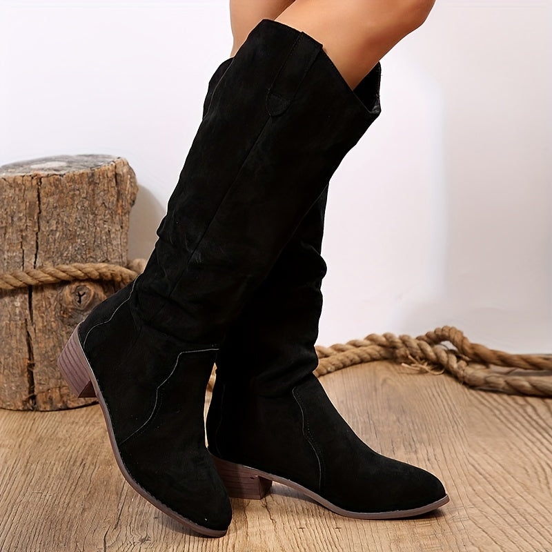 Women's Vintage Western Cowboy Boots - Knee-High Pull-On Boots with Chunky Heels, Slip-Resistant PU Outsole - Western Booties for Women, Country Western Events & Everyday Outfits - by Ylxhoa, Cowboy Accessories, Casual Wear, - Roberto Fashion House
