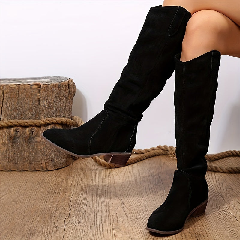 Women's Vintage Western Cowboy Boots - Knee-High Pull-On Boots with Chunky Heels, Slip-Resistant PU Outsole - Western Booties for Women, Country Western Events & Everyday Outfits - by Ylxhoa, Cowboy Accessories, Casual Wear, - Roberto Fashion House