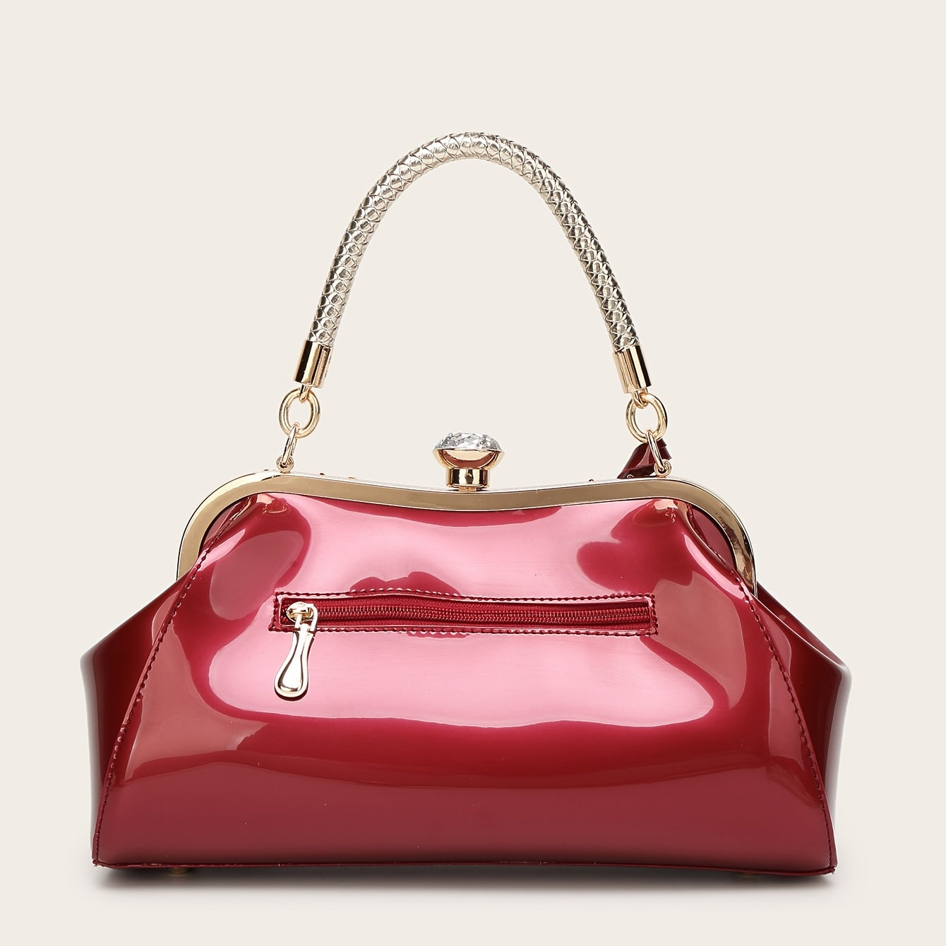 Glossy Patent Women'S Handbag with Diamonds, Solid Color Evening Bag with Adjustable Shoulder Strap, Polyester Lined, Buckle Closure, Occasion Theme, Evening Ba - Roberto Fashion House