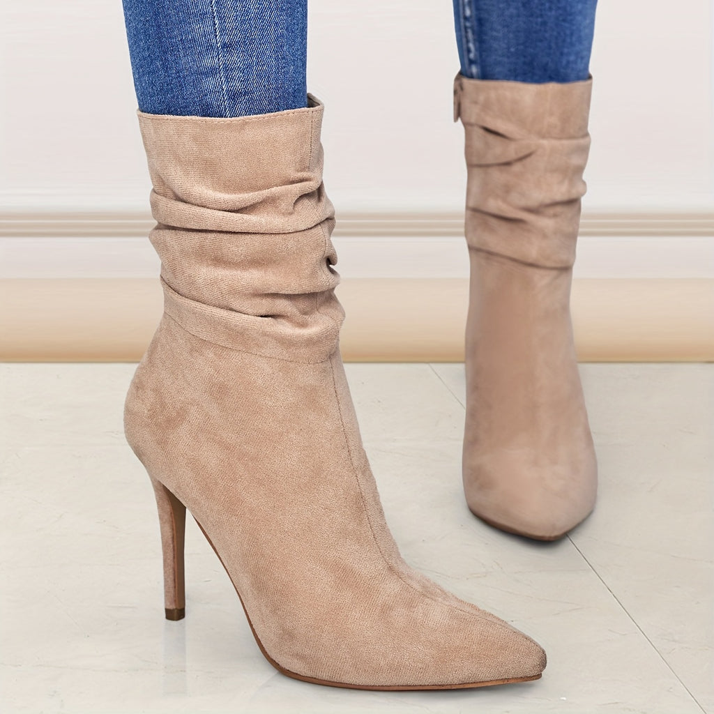 Women's Plain Fashionable Mid-Calf Boots with Zipper for Comfort and Casual Wear, Round Toe in the Middle of Calf - Roberto Fashion House