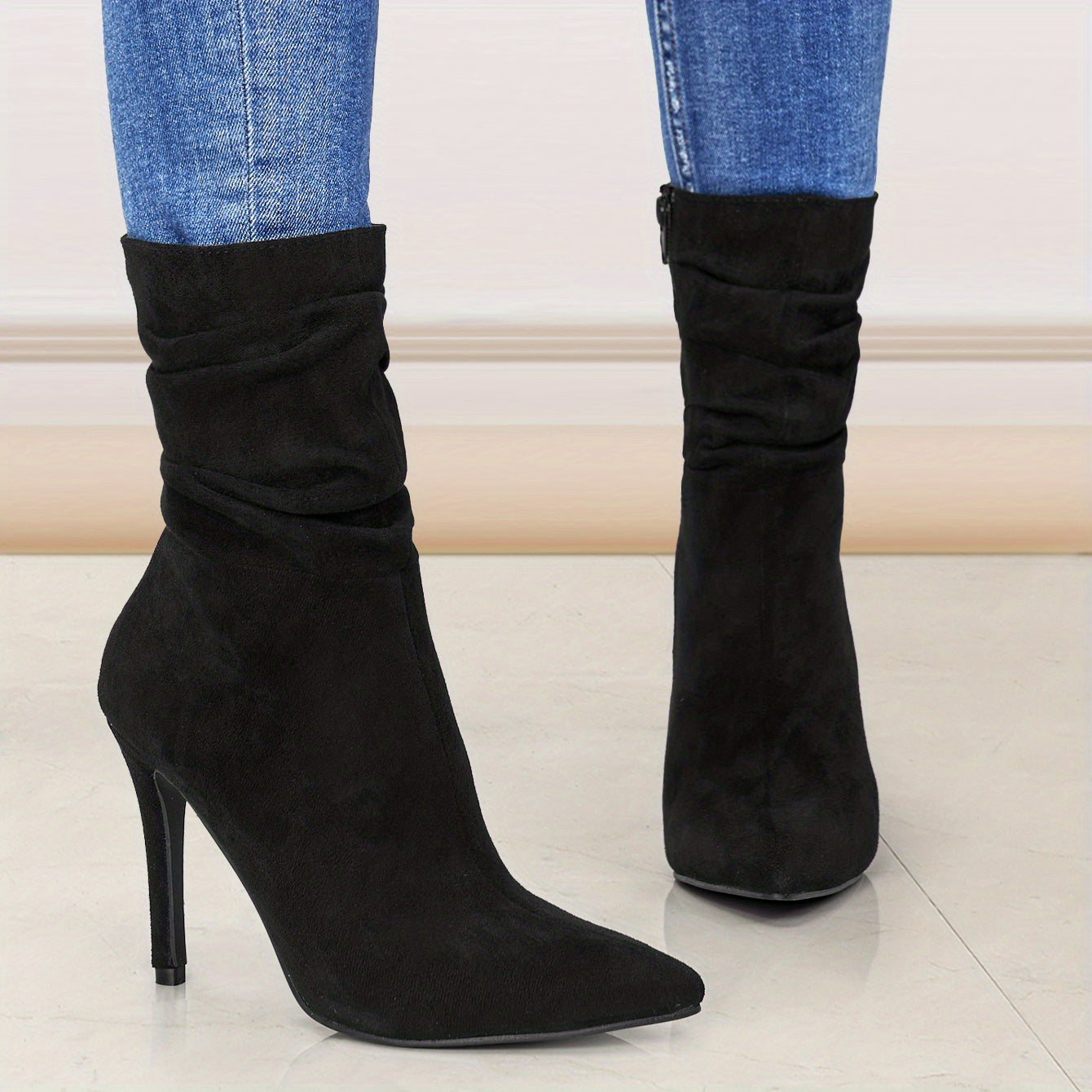 Women's Plain Fashionable Mid-Calf Boots with Zipper for Comfort and Casual Wear, Round Toe in the Middle of Calf - Roberto Fashion House
