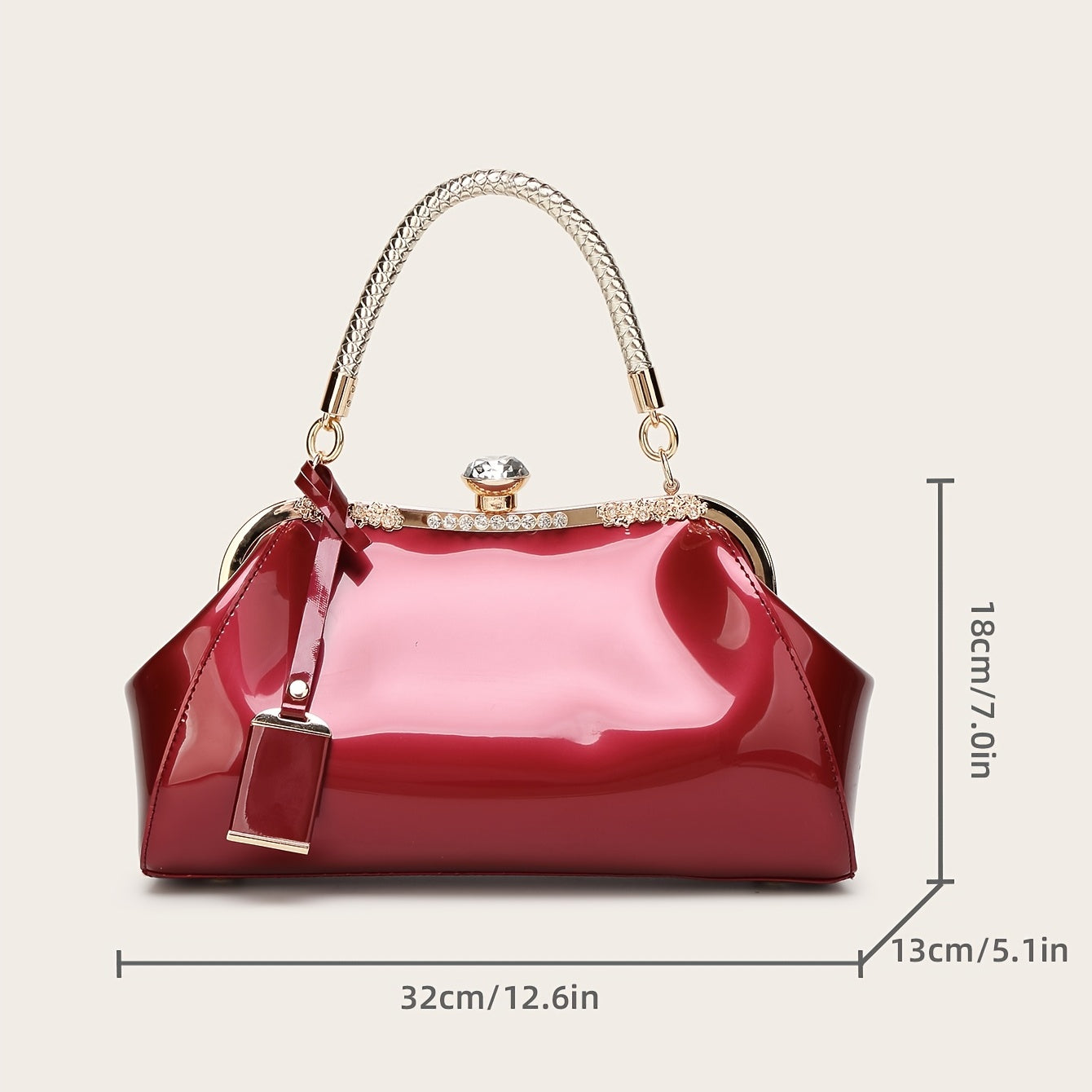Glossy Patent Women'S Handbag with Diamonds, Solid Color Evening Bag with Adjustable Shoulder Strap, Polyester Lined, Buckle Closure, Occasion Theme, Evening Ba - Roberto Fashion House