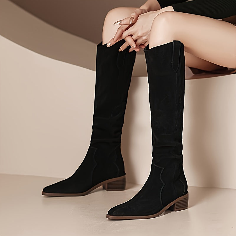 Women's Vintage Western Cowboy Boots - Knee-High Pull-On Boots with Chunky Heels, Slip-Resistant PU Outsole - Western Booties for Women, Country Western Events & Everyday Outfits - by Ylxhoa, Cowboy Accessories, Casual Wear, - Roberto Fashion House