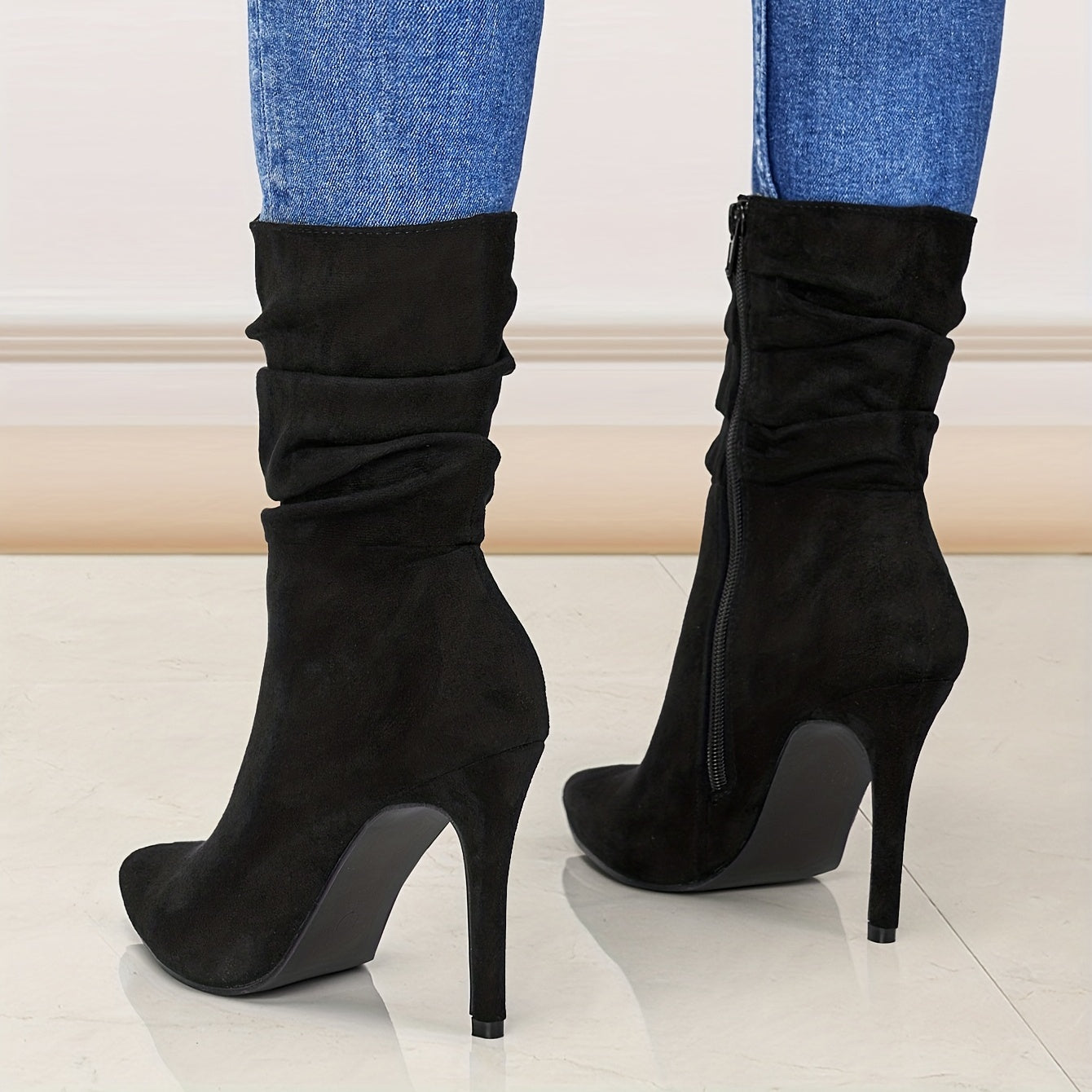 Women's Plain Fashionable Mid-Calf Boots with Zipper for Comfort and Casual Wear, Round Toe in the Middle of Calf - Roberto Fashion House