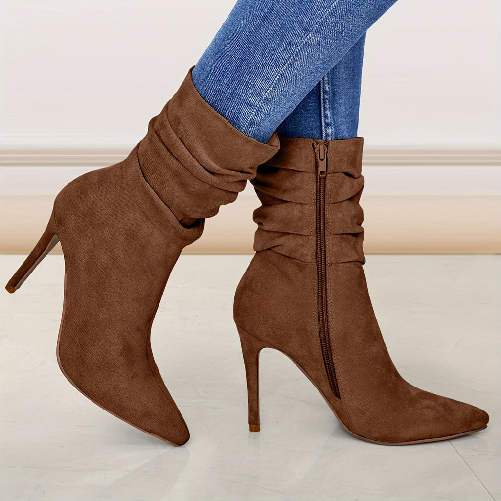 Women's Plain Fashionable Mid-Calf Boots with Zipper for Comfort and Casual Wear, Round Toe in the Middle of Calf - Roberto Fashion House