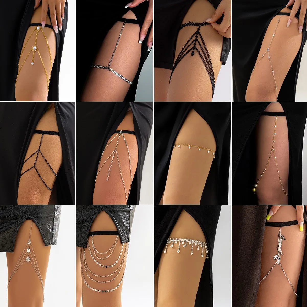 Sexy Leg Chain Multi-Layer Rhinestone Tassel Thigh Chain Spicy Girl Beach Accessories Versatile Body Chain Festival Outfit Women - Roberto Fashion House