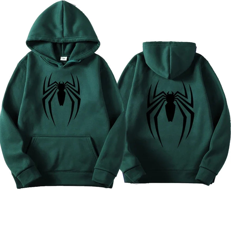 2024 New Men's Hoodie Street Fashion Spider Print Sweatshirt Fleece Ladies Casual Funny Loose Hoodie spiderman Men's clothing