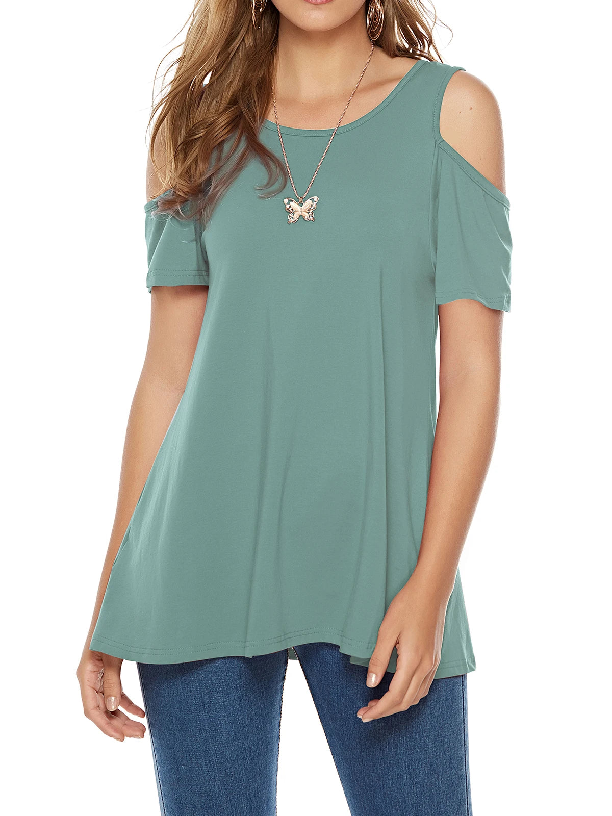 Women's Casual Cold Shoulder Tunic Tops Loose Blouse Short Sleeve Shirts，Cool material, round neck smooth and comfortable top - Roberto Fashion House