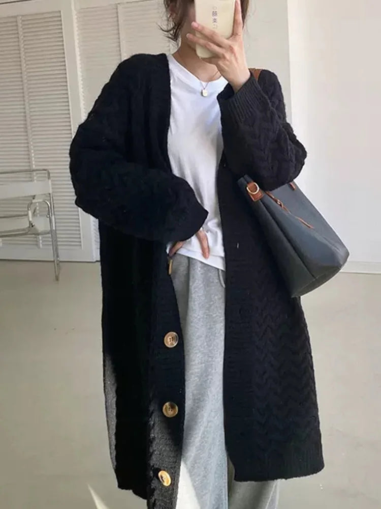 2025 New Autunm Winter Long Sweater Coat for Women Elegant Office Lady Sweaters Casual Loose Long Sleeve Knitted Cardigan - Roberto Fashion House