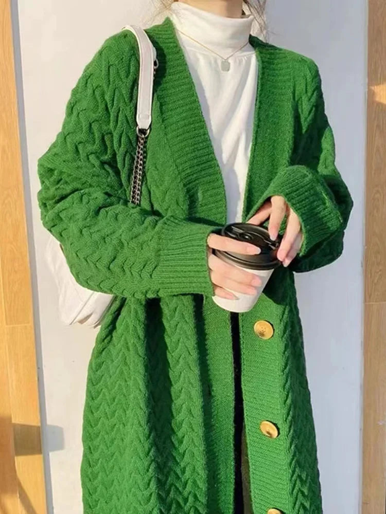 2025 New Autunm Winter Long Sweater Coat for Women Elegant Office Lady Sweaters Casual Loose Long Sleeve Knitted Cardigan - Roberto Fashion House