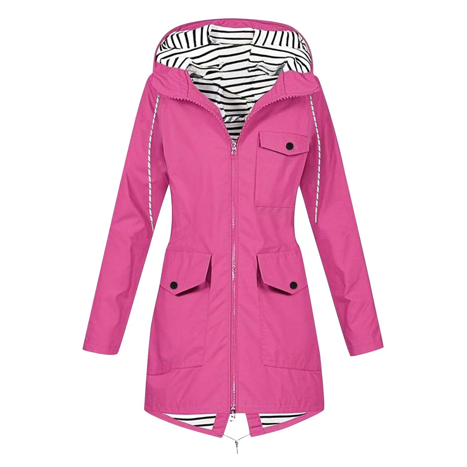 Women's Solid Color Rain Jacket Casual Windbreaker Outdoor Waterproof Hooded Raincoat Windproof Mountaineering Jacket Coats