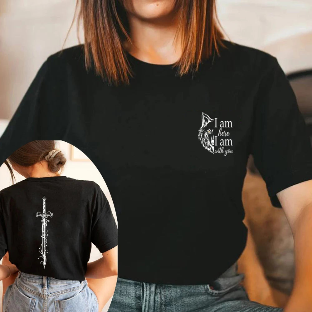 I Am Here I Am with You T Shirts Throne of Glass Merch Unisex Short Sleeve Tshirt Vintage TOG Quote Shirt Streetwear Women Tops