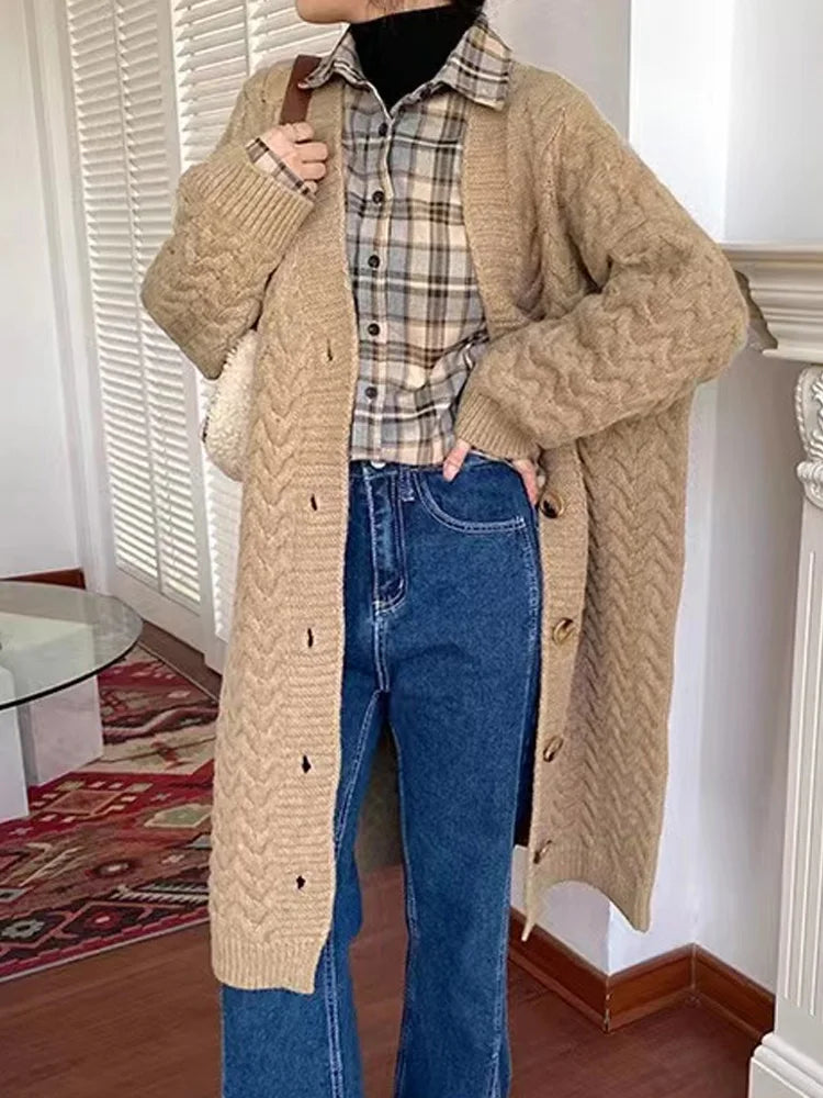 2025 New Autunm Winter Long Sweater Coat for Women Elegant Office Lady Sweaters Casual Loose Long Sleeve Knitted Cardigan - Roberto Fashion House
