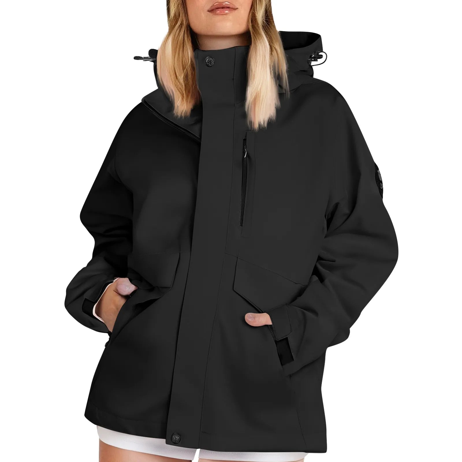 Women's Thin Breathable Hiking Jackets Solid Color Long Sleeved Loose Hoodie Outdoor Windproof and Waterproof Rain Jacket Coat