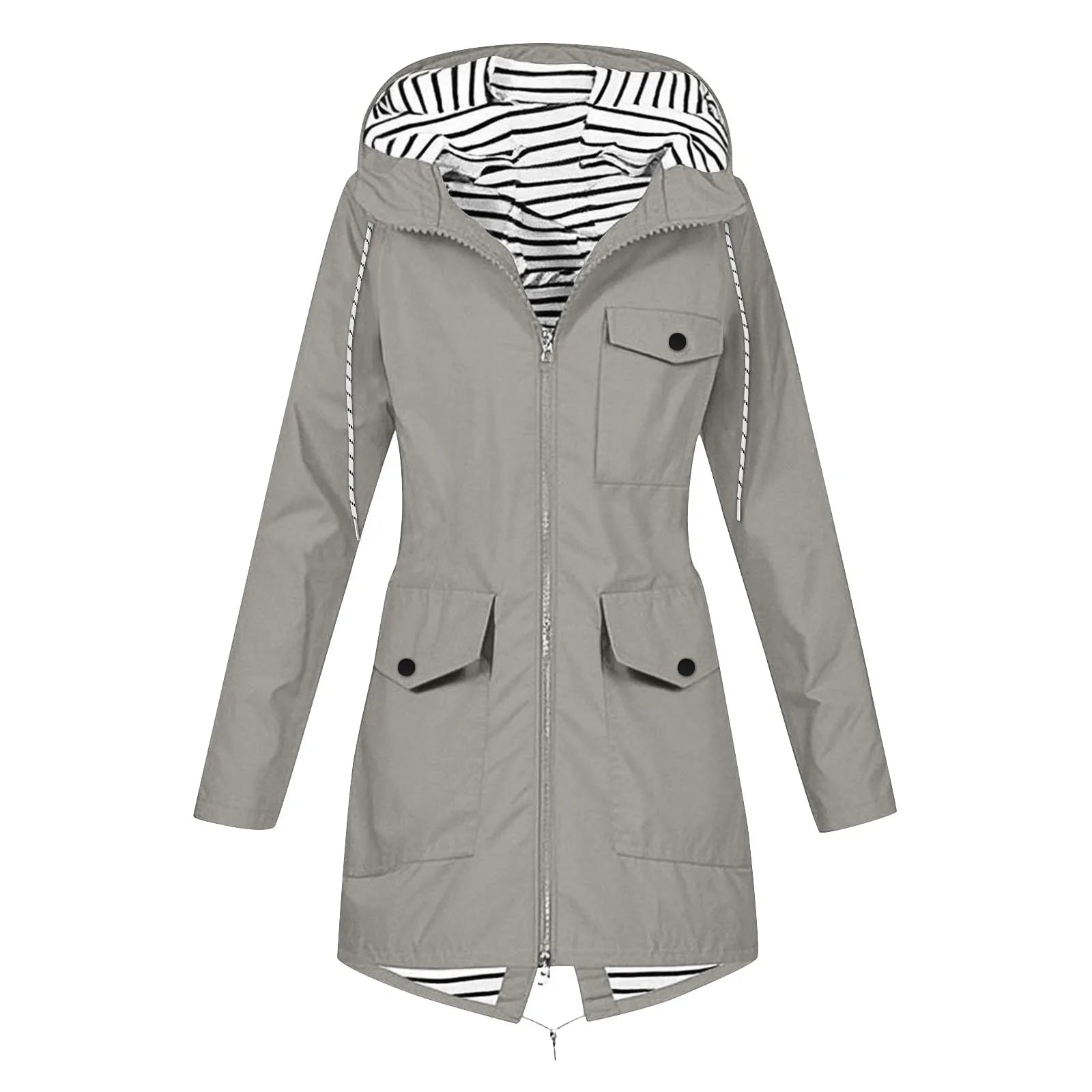 Women's Solid Color Rain Jacket Casual Windbreaker Outdoor Waterproof Hooded Raincoat Windproof Mountaineering Jacket Coats