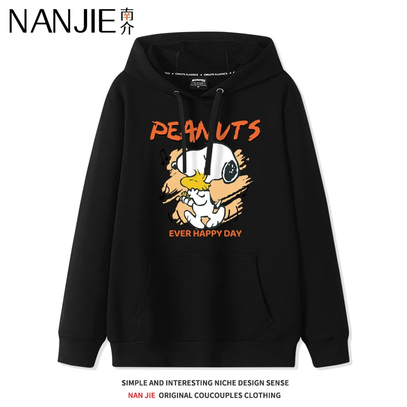 Snoopy Sweater Women's Spring and Autumn 2024 New Japanese  Collegte Wind Velvet Hooded Pullover Jacke Cute Sweet Simple Clothes