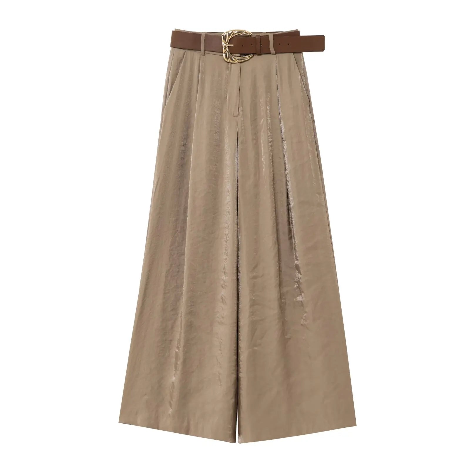 TFMLN Fashion Women Solid Wide Leg Pant With Belt 2025 Summer Chic Causal Zipper Full Trousers Simple Female High Street Pants
