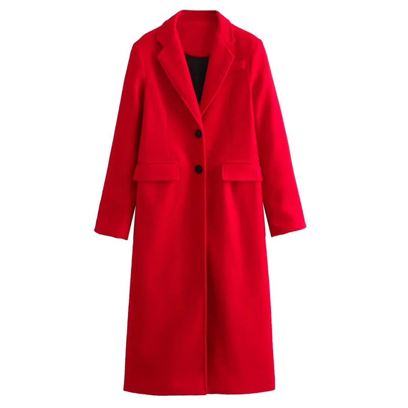 TRAF Winter Coats Woman 2024 Red Long Coats For Women Autumn Faux Wool Coat Casual Long Sleeve Coat Elegant Women's Overcoat - Roberto Fashion House