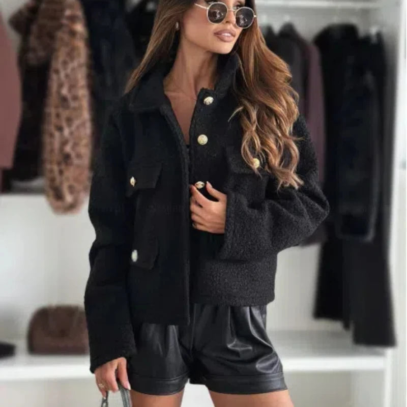 Autumn and Winter New Women's Fashionable Temperament Solid Color Loose Short Woolen Coat 175 - Roberto Fashion House