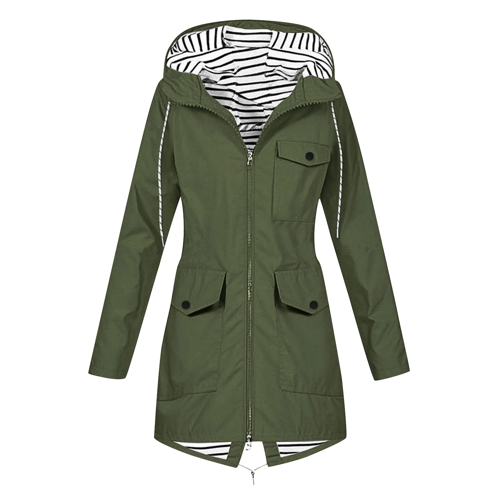 Women's Solid Color Rain Jacket Casual Windbreaker Outdoor Waterproof Hooded Raincoat Windproof Mountaineering Jacket Coats