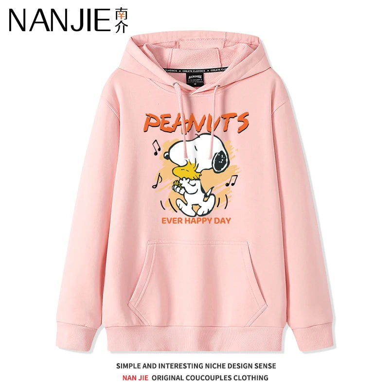 Snoopy Sweater Women's Spring and Autumn 2024 New Japanese  Collegte Wind Velvet Hooded Pullover Jacke Cute Sweet Simple Clothes