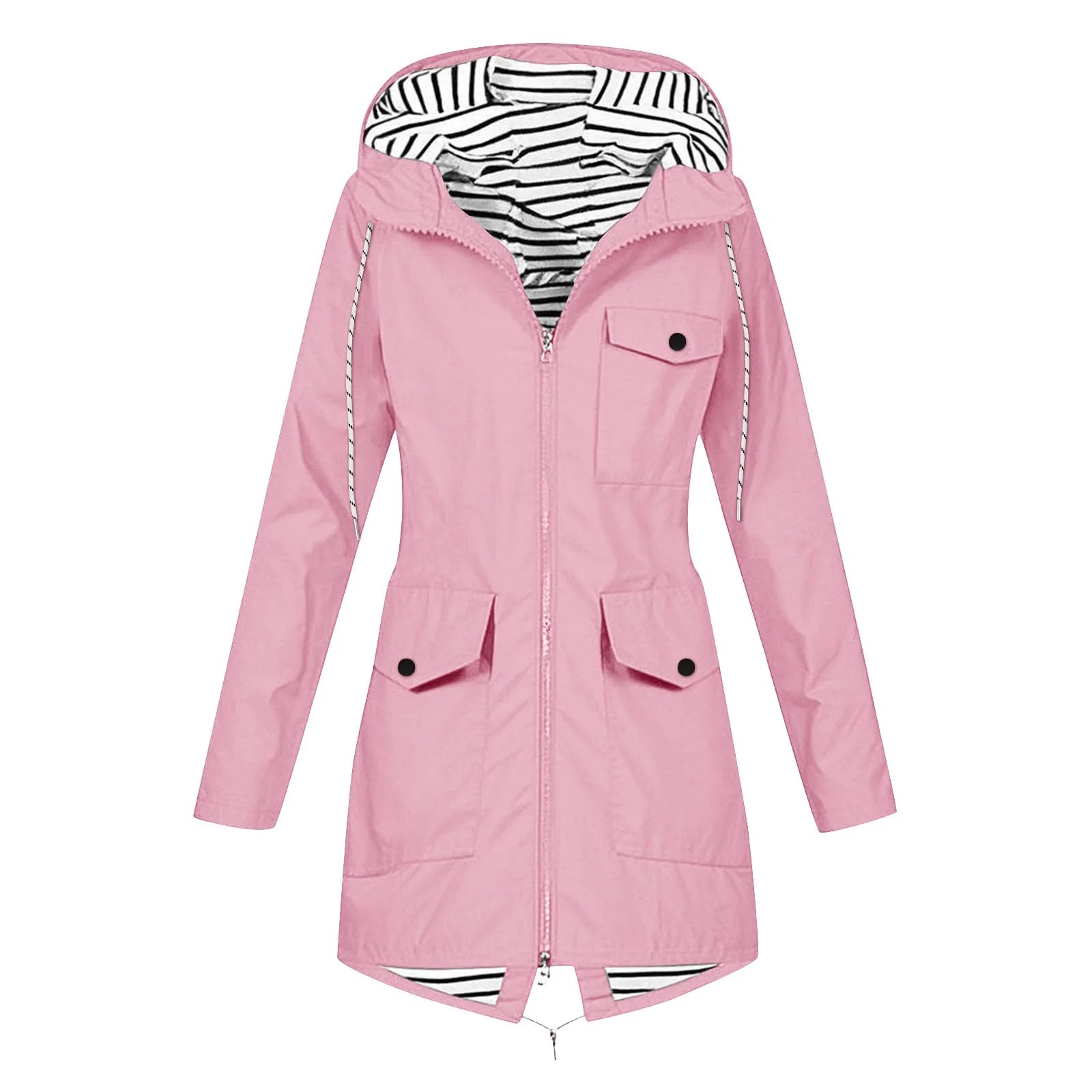 Women's Solid Color Rain Jacket Casual Windbreaker Outdoor Waterproof Hooded Raincoat Windproof Mountaineering Jacket Coats