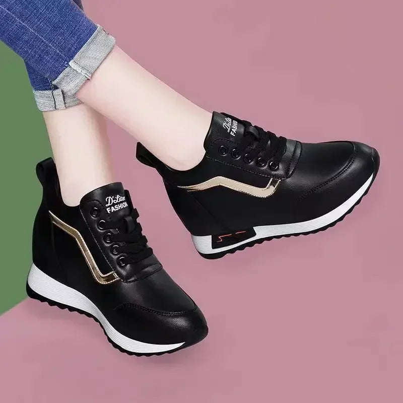 Hot Sale Hidden Heel Women's Shoes Sneaker Casual Fashion2023 New Leather Shoe Korean Version Thick Bottom High Quality Women 40 - Roberto Fashion House