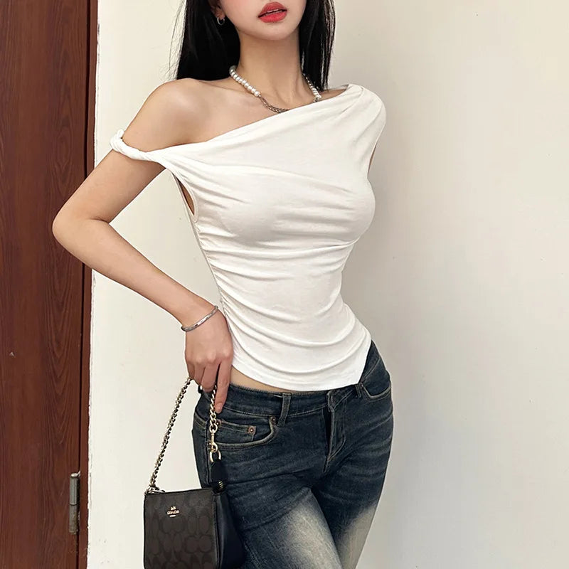 Nibber Color Simple Tight Sexy Hot All-match Casual Youth Slash Neck Bright Confident Summer Travel Cool Women's Camisole Vest - Roberto Fashion House