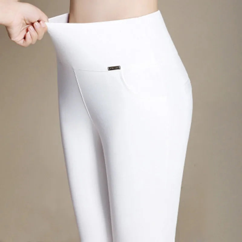 Women's High Waisted Skinny Pants, Stretchy Leggings, Slim Trousers, Black, Wine, Blue, White, Office Ladies, 5XL, 6XL - Roberto Fashion House