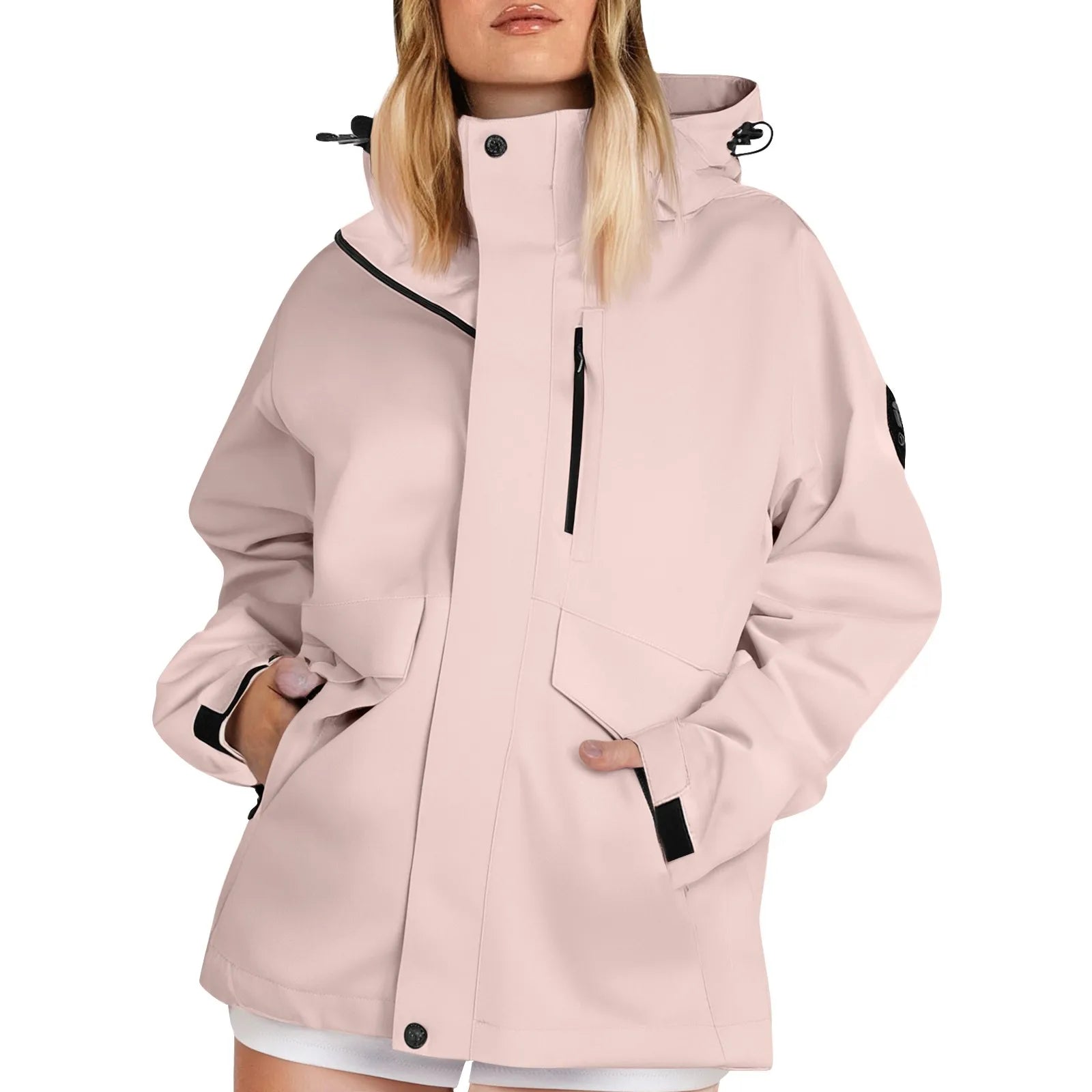Women's Thin Breathable Hiking Jackets Solid Color Long Sleeved Loose Hoodie Outdoor Windproof and Waterproof Rain Jacket Coat