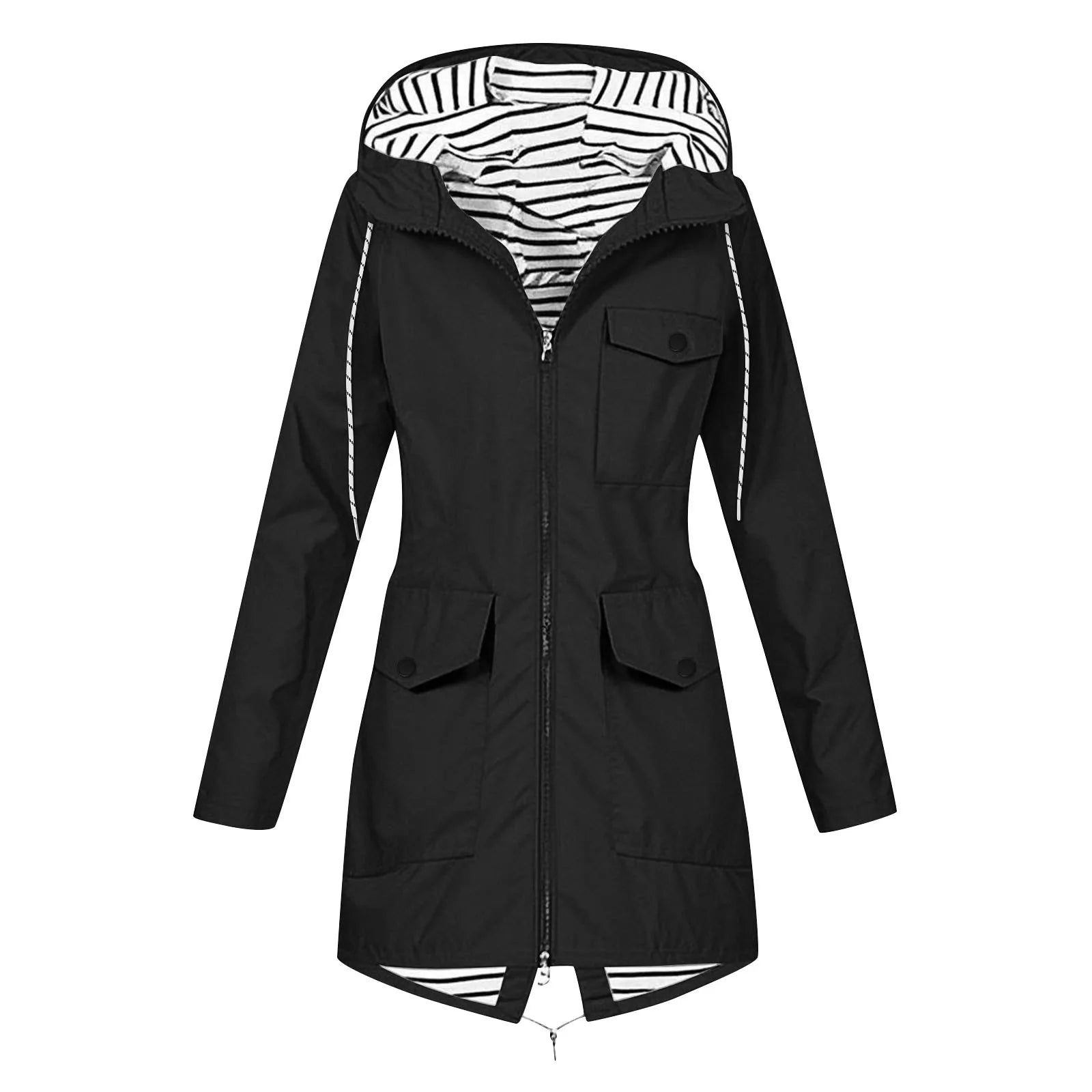Women's Solid Color Rain Jacket Casual Windbreaker Outdoor Waterproof Hooded Raincoat Windproof Mountaineering Jacket Coats