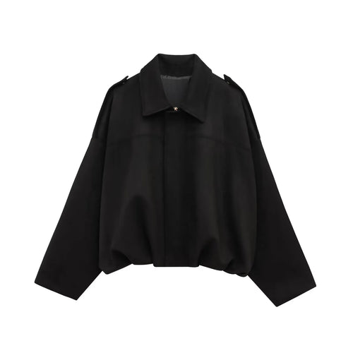 PB&ZA 2025 Women Faux Suede Collared Jacket with Shoulder Straps Loose