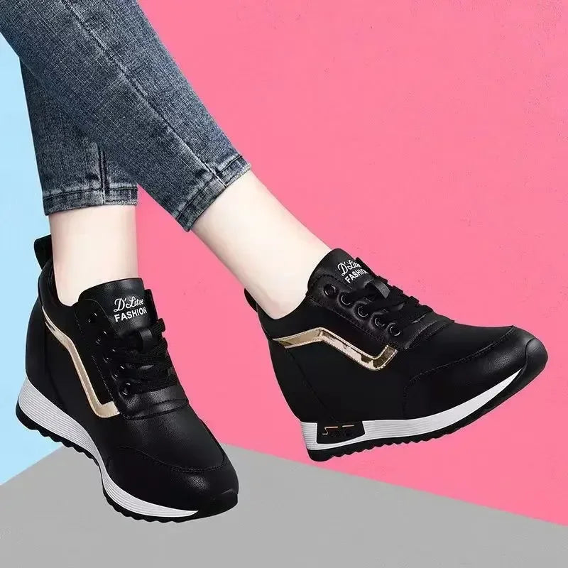 Hot Sale Hidden Heel Women's Shoes Sneaker Casual Fashion2023 New Leather Shoe Korean Version Thick Bottom High Quality Women 40 - Roberto Fashion House