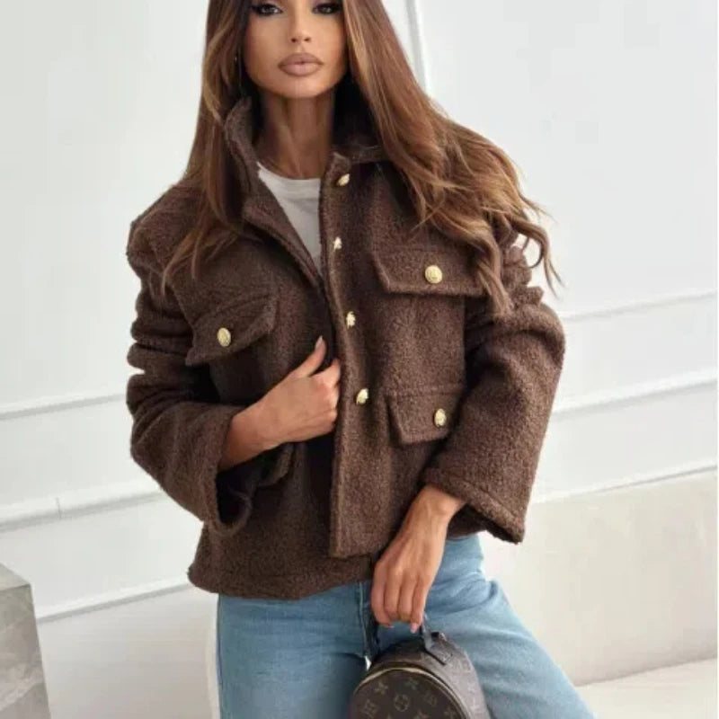 Autumn and Winter New Women's Fashionable Temperament Solid Color Loose Short Woolen Coat 175 - Roberto Fashion House