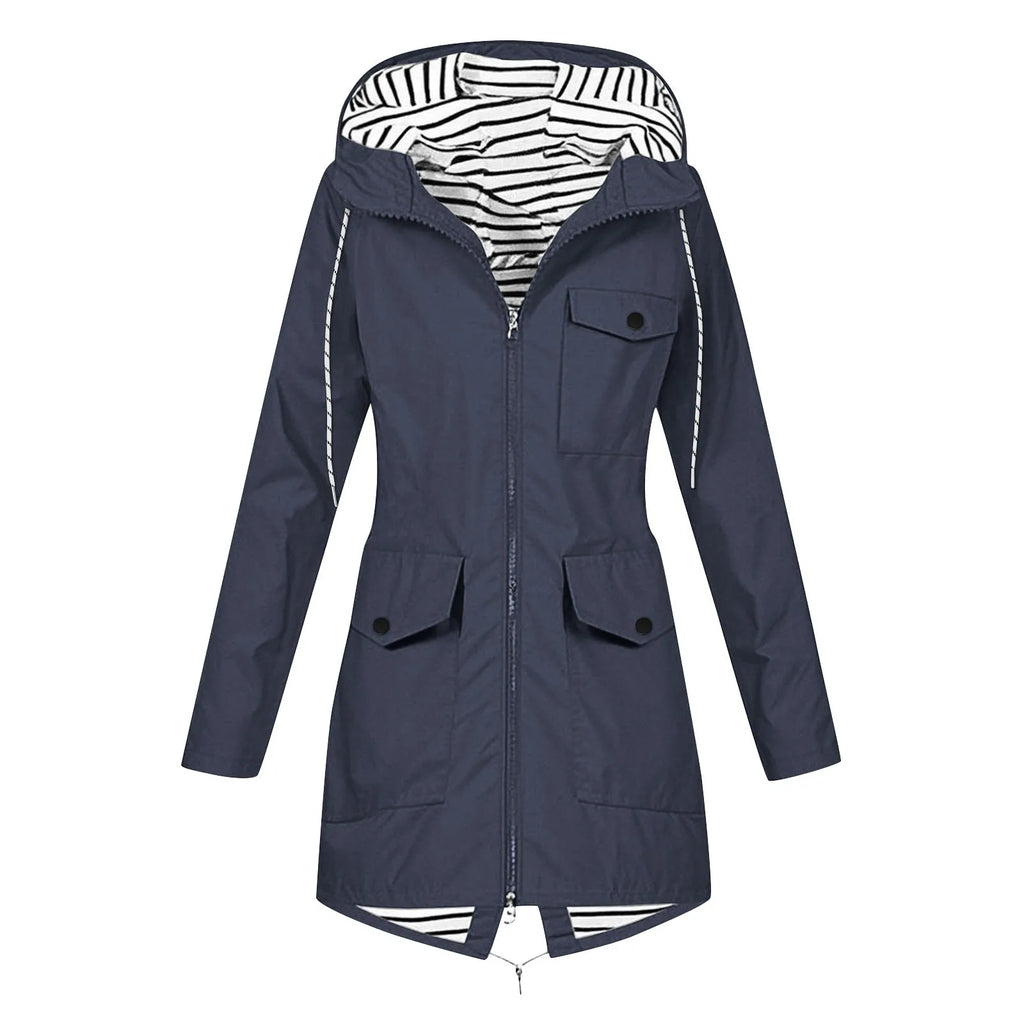 Women's Solid Color Rain Jacket Casual Windbreaker Outdoor Waterproof Hooded Raincoat Windproof Mountaineering Jacket Coats