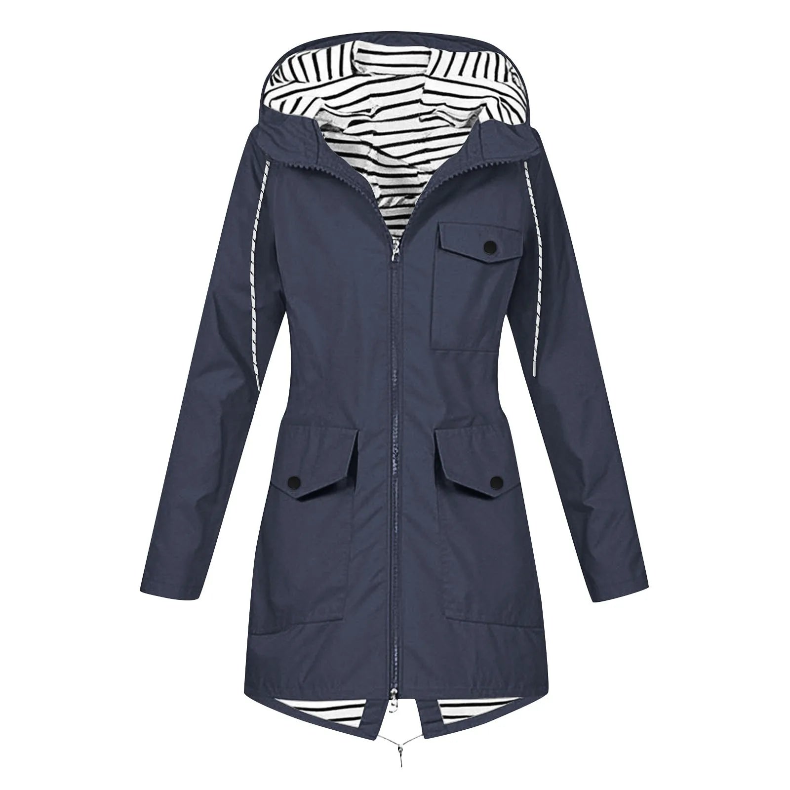 Women's Solid Color Rain Jacket Casual Windbreaker Outdoor Waterproof Hooded Raincoat Windproof Mountaineering Jacket Coats