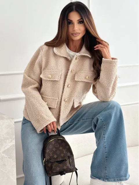 Autumn and Winter New Women's Fashionable Temperament Solid Color Loose Short Woolen Coat 175 - Roberto Fashion House