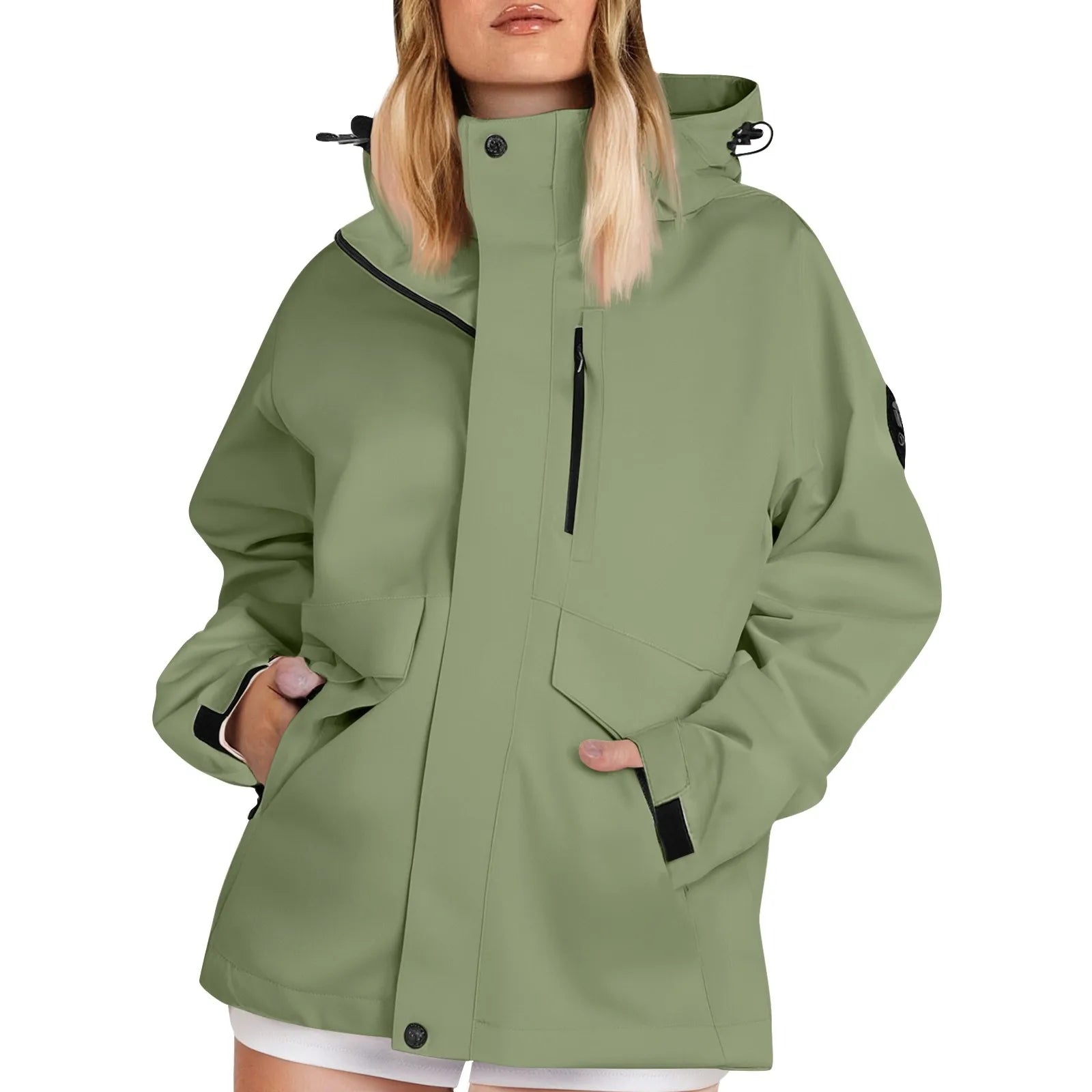 Women's Thin Breathable Hiking Jackets Solid Color Long Sleeved Loose Hoodie Outdoor Windproof and Waterproof Rain Jacket Coat