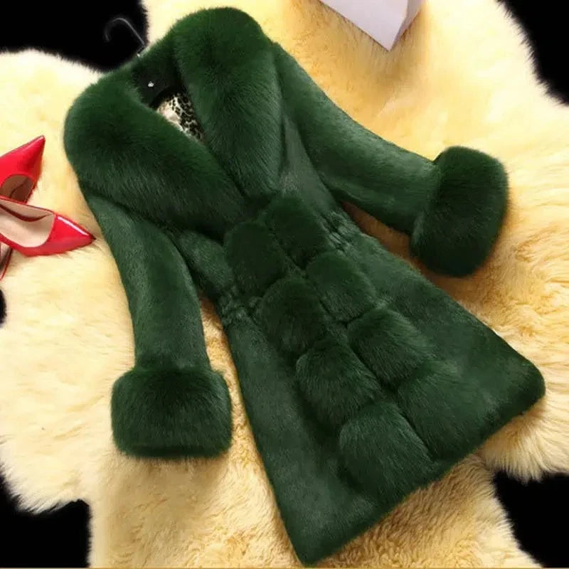 Korea Fashion Imitation Rabbit Hair Jacket Women's Elegant Fake Fur Coat Female Clothing Winter Slim Warm Mid-Long Overcoat