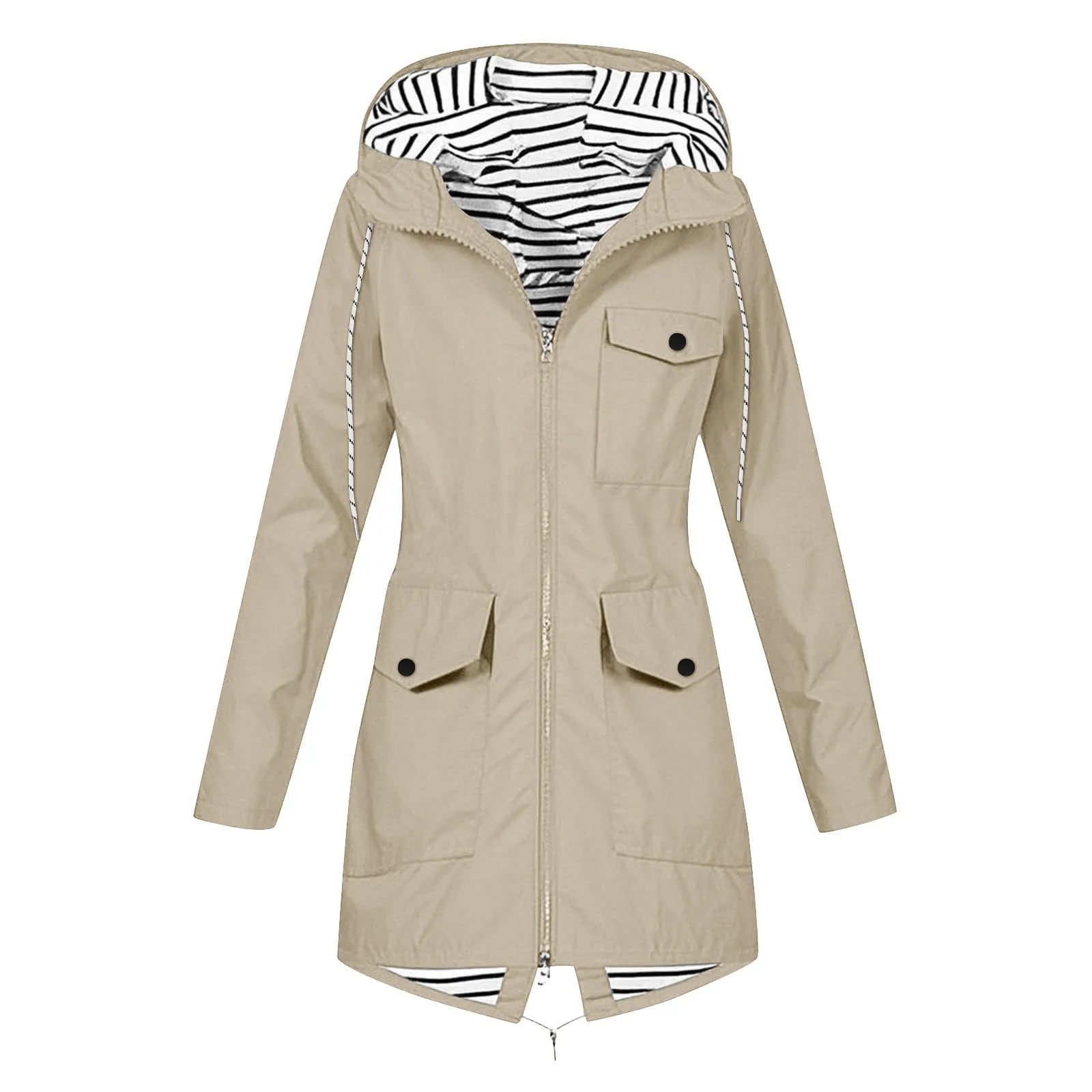Women's Solid Color Rain Jacket Casual Windbreaker Outdoor Waterproof Hooded Raincoat Windproof Mountaineering Jacket Coats