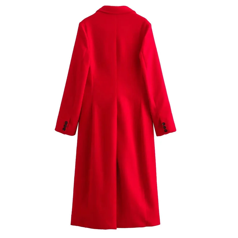 TRAF Winter Coats Woman 2024 Red Long Coats For Women Autumn Faux Wool Coat Casual Long Sleeve Coat Elegant Women's Overcoat - Roberto Fashion House