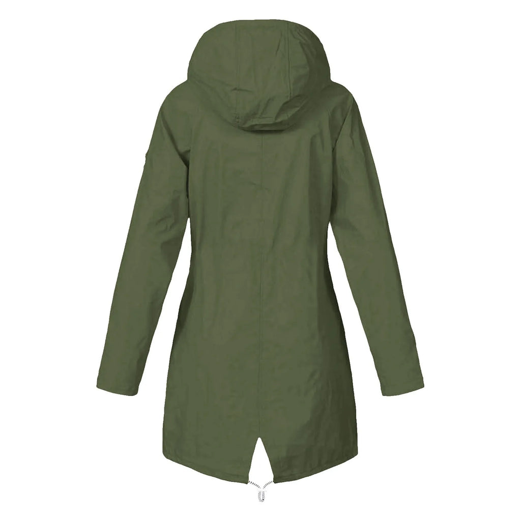 Women's Solid Color Rain Jacket Casual Windbreaker Outdoor Waterproof Hooded Raincoat Windproof Mountaineering Jacket Coats