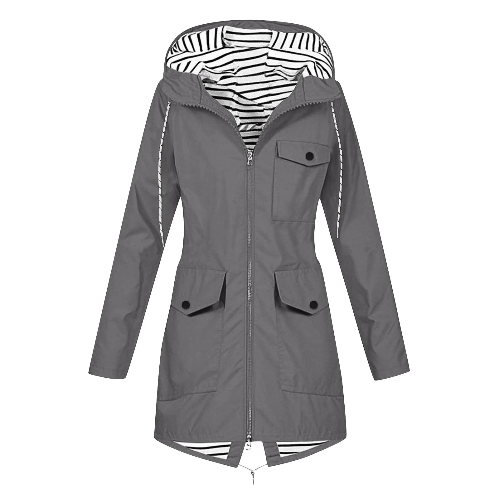 Women's Solid Color Rain Jacket Casual Windbreaker Outdoor Waterproof Hooded Raincoat Windproof Mountaineering Jacket Coats
