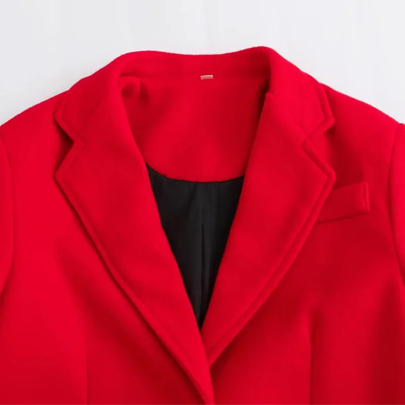 TRAF Winter Coats Woman 2024 Red Long Coats For Women Autumn Faux Wool Coat Casual Long Sleeve Coat Elegant Women's Overcoat - Roberto Fashion House