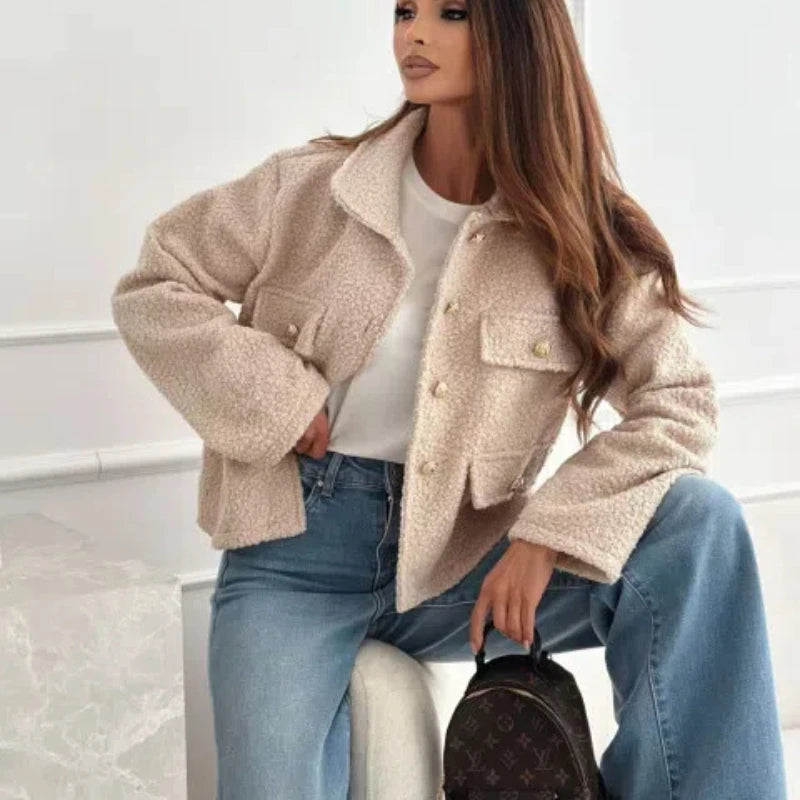 Autumn and Winter New Women's Fashionable Temperament Solid Color Loose Short Woolen Coat 175 - Roberto Fashion House