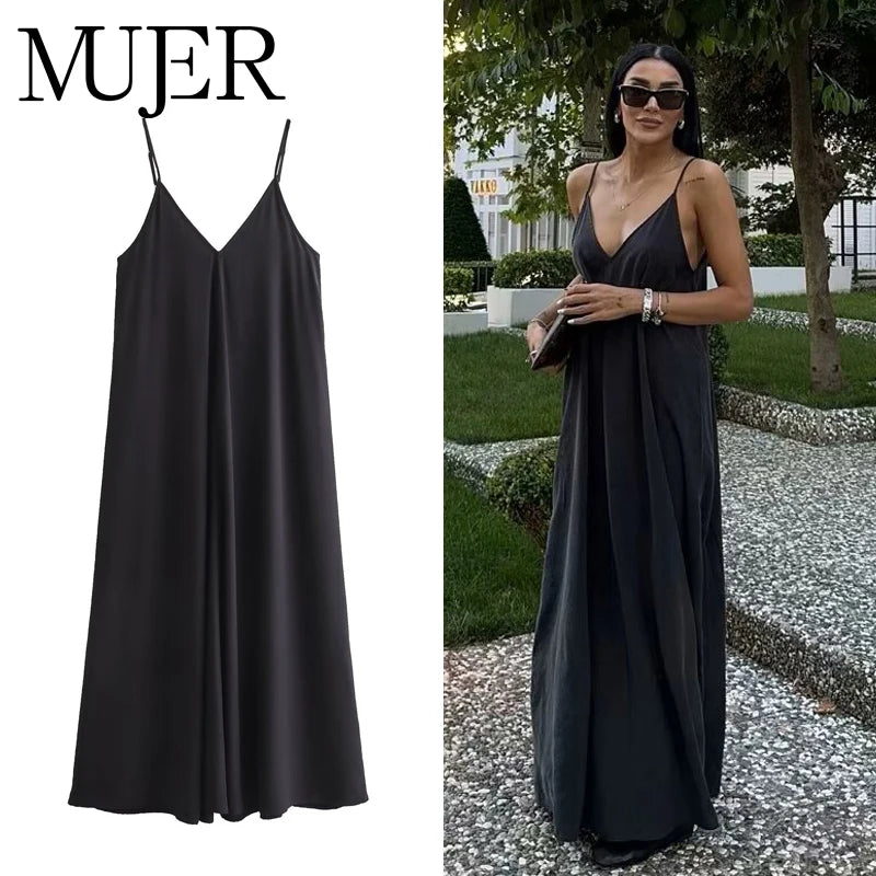 MUJER Black Slip Long Dresses for Women Red Draped Summer Dress Woman 2025 Sexy Backless Maxi Dress Women Summer Beach Dresses - Roberto Fashion House