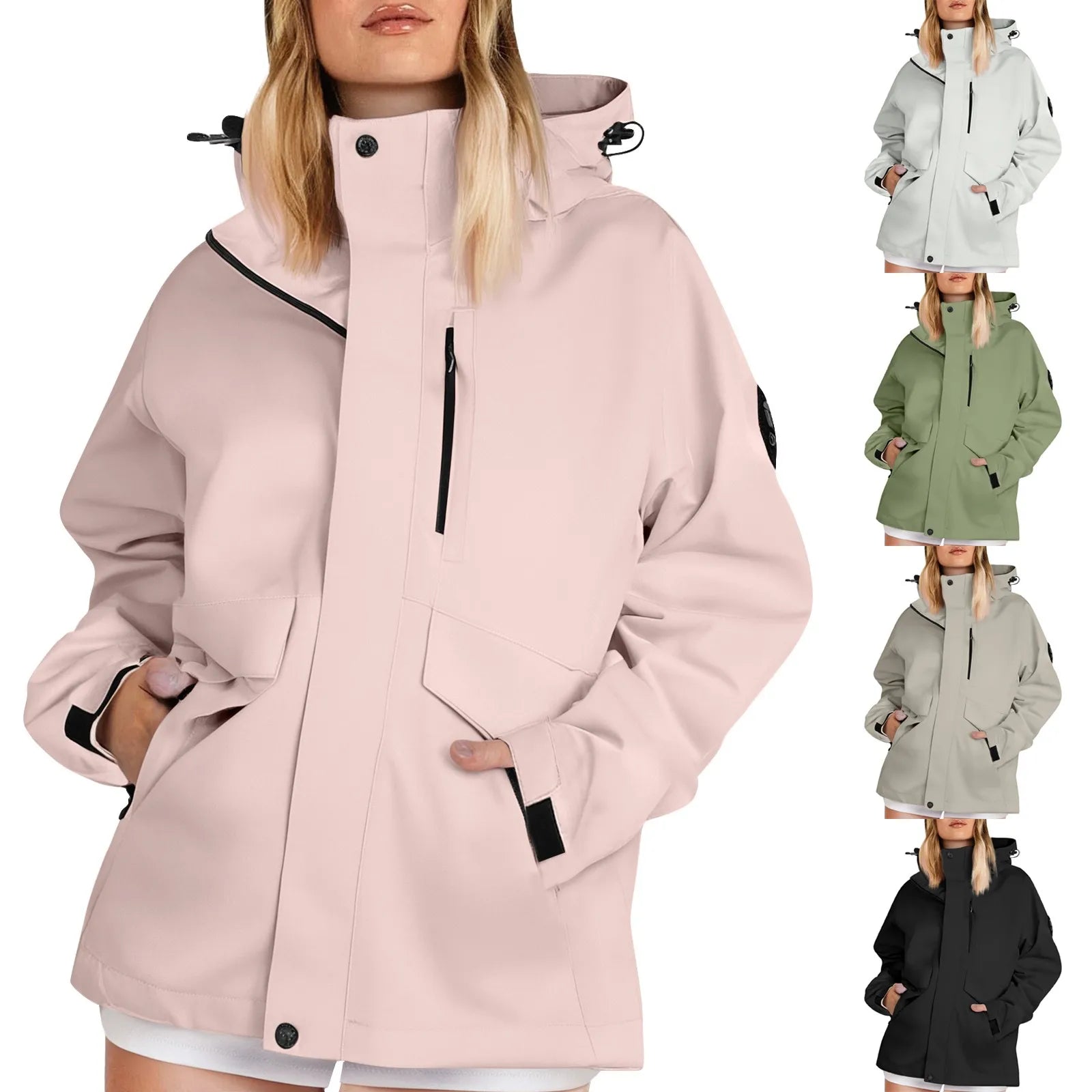 Women's Thin Breathable Hiking Jackets Solid Color Long Sleeved Loose Hoodie Outdoor Windproof and Waterproof Rain Jacket Coat
