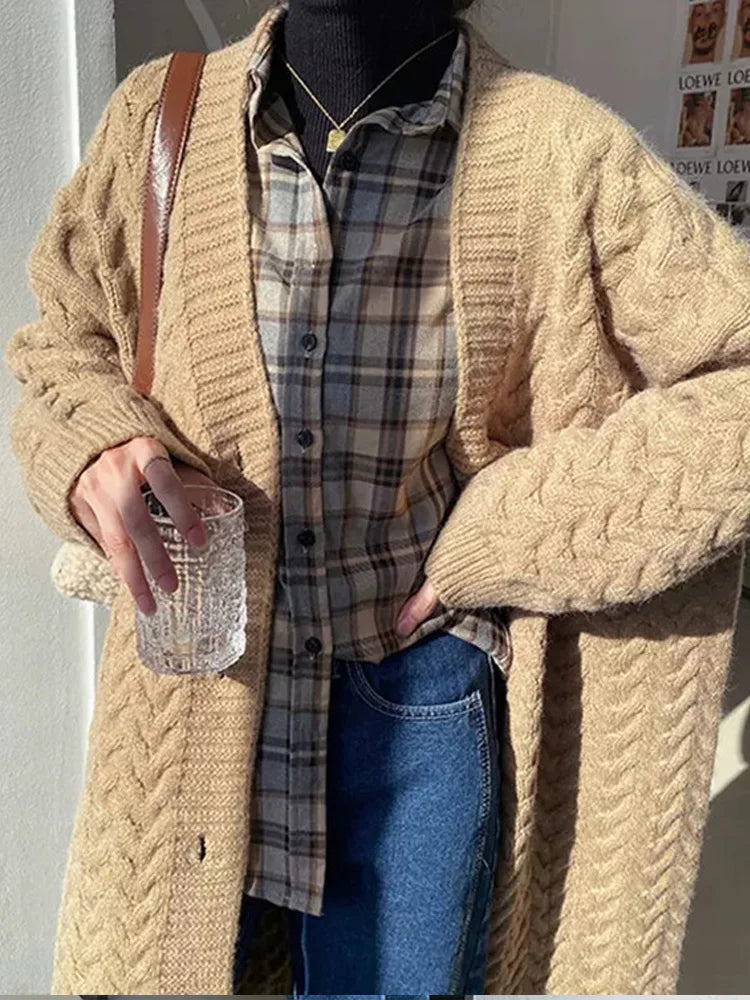 2025 New Autunm Winter Long Sweater Coat for Women Elegant Office Lady Sweaters Casual Loose Long Sleeve Knitted Cardigan - Roberto Fashion House